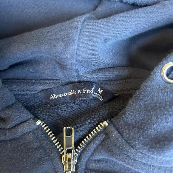 Abercrombie & Fitch Hoodie Womens M 1/4 Zip Fleece Blue Pullover Crop - Picture 5 of 8